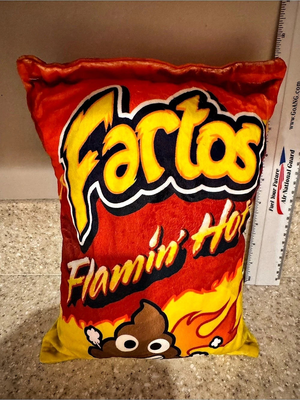 Junk Food Doody Fartos (Fritos) Flamin Hot Poop Parody Plush Pillow Red & Yellow